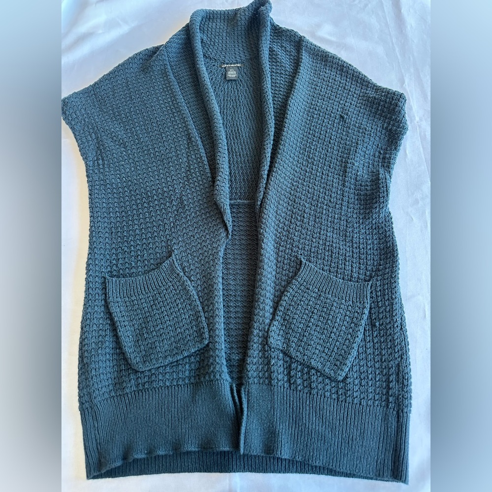 Lucky Brand Dark Navy Knit Cardigan Long Sweater Size M/L